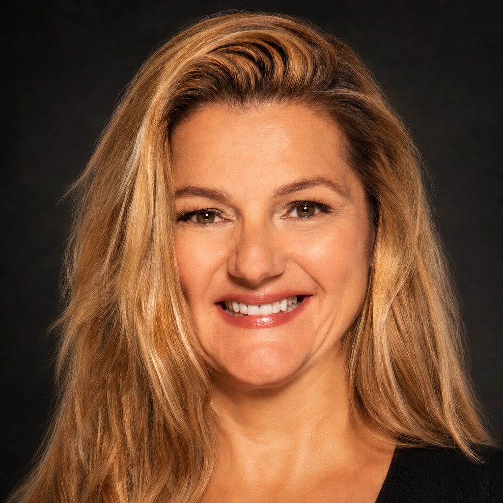 Portrait of Ines Wurth on a dark studio background